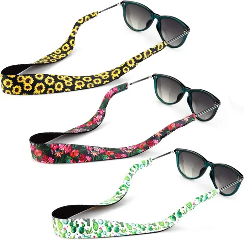 Miniatura 13 de YR Correas de gafas de sol con patrón floral, material de neopreno suave y duradero, retenedores flotantes para gafas, 3 paquetes.