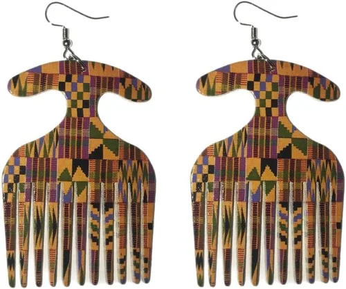 Miniatura 4 de Pendientes de peine Afro Pick (multicolor), Madera, No es una piedra preciosa