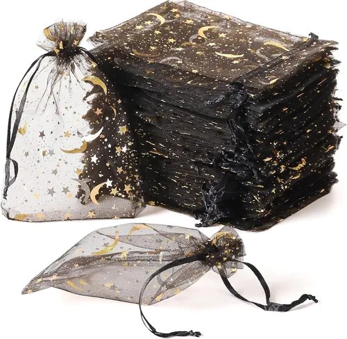 Miniatura 9 de Hopttreely Pequeñas bolsas de organza de agradecimiento, recuerdos de boda con cordón, bolsas de regalo de joyería 4X6 para fiestas, bolsas de Blanco