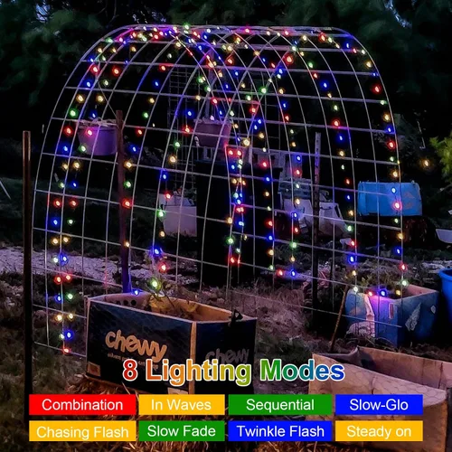 Miniatura 3 de QITONG Luces solares de Navidad multicolor para exteriores, paquete de 2 unidades de 200 luces LED solares de 66 pies cada uno, alambre plateado