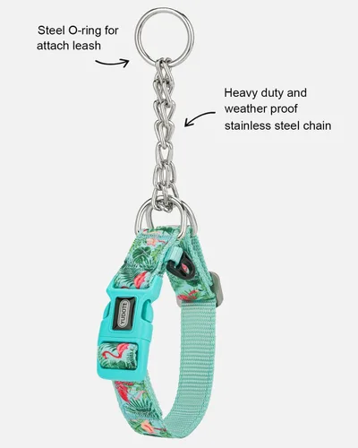 Miniatura 4 de Martingale - Collar para perro con cadena de acero y hebilla de liberación rápida, ajustable, floral, sin tirones, collares de entrenamiento Flamenco