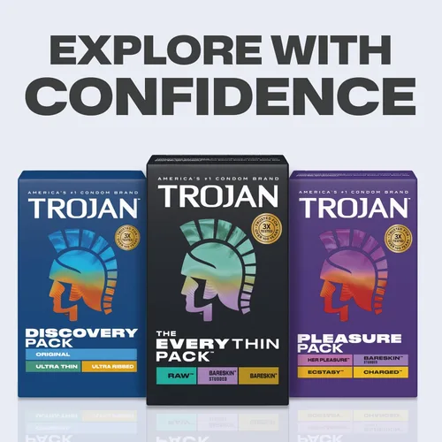 Miniatura 8 de Trojan Bareskin - Preservativos finos, paquete variado Everythin, condón de látex lubricado, 10