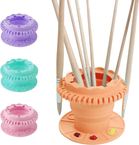Miniatura 11 de SESENSE Limpiador de pinceles de pintura – Limpiador de pinceles de silicona plegable con paleta y soporte de almacenamiento de 40 pinceles