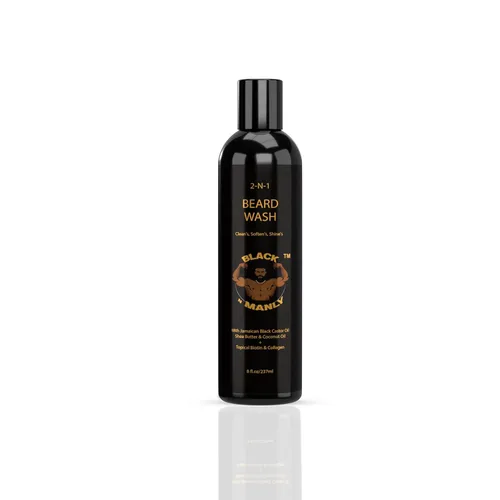 BLACK N MANLY Barba Wash, 2 n 1, Champú y Acondicionador, Limpia, Brilla, Colonia Fresca Perfumada, Biotina, Colágeno, 8 fl oz, By, C-lim, aceite,