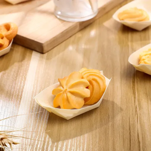 Miniatura 8 de Platos de madera desechables de bambú para barcos de madera, mini sushi, bandeja para servir sushi, bandeja para servir sushi con hojas de bambú