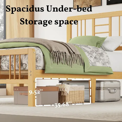 Miniatura 3 de Marco de cama de madera de bambú de 12 pulgadas con cabecero y estribo, marco de cama con soporte de listones de metal, resistente, no necesita