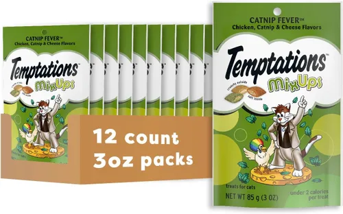 Temptations MixUps - Golosinas crujientes y suaves para gatos, sabor fiebre de hierba gatera, bolsa de 3 onzas (paquete de 12)