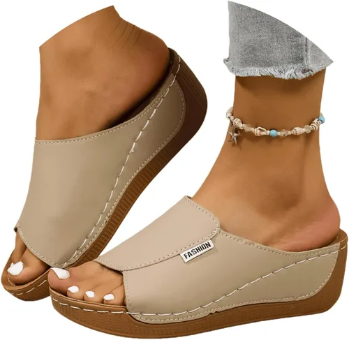 Miniatura 10 de Sandalias ortopédicas para mujer, con plataforma elegante, cómodas, ortopédicas, informales, para verano, con soporte de arco Rosa