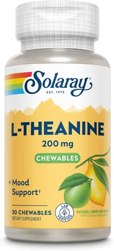 SOLARAY L Teanina 200 mg, suplemento de apoyo al estado de ánimo con vitamina B6 - Apoyo calmante durante el estrés ocasional - Sabor natural de
