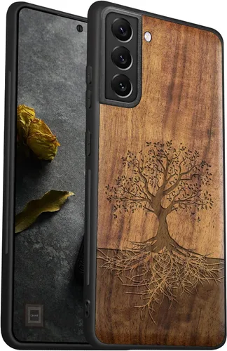 Miniatura 10 de Carveit Funda de madera para Galaxy S22 [madera real dura y TPU suave] a prueba de golpes, funda protectora híbrida única y elegante, diseño
