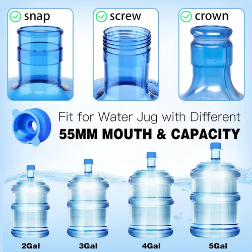 Miniatura 2 de U-Goforst [6 PIEZAS] Tapa para Jarra de Agua de 3 y 5 Galones - 55mm Tapa de Botella de Silicona de Grado Alimenticio Reutilizable para Tapas