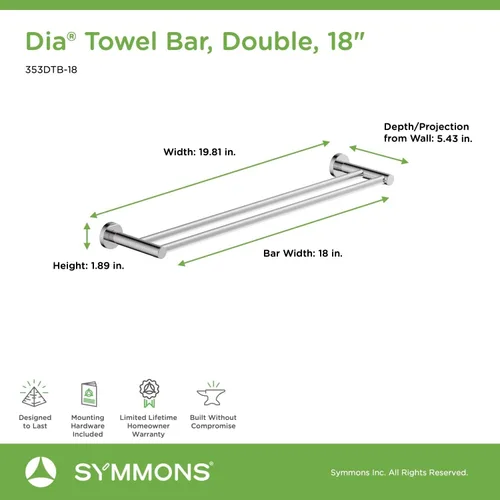Miniatura 6 de Symmons 353DTB-18 - Toallero doble de 18 pulgadas en cromo pulido