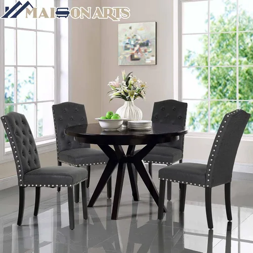 Miniatura 3 de MAISON ARTS Juego de 2 sillas de comedor de piel sintética, sillas de comedor tapizadas con ribete de cabeza de clavo y patas de madera maciza