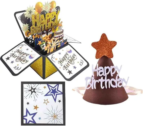 Tarjeta desplegable de feliz cumpleaños para mujeres y hombres, divertida caja de felicitación 3D de cumpleaños con sobres, etiqueta de notas y