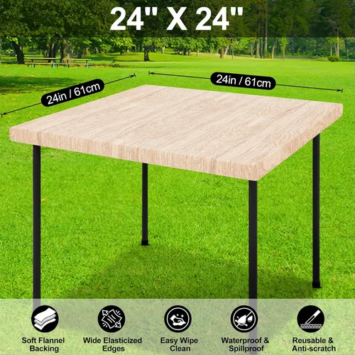 Miniatura 6 de Smiry Mantel cuadrado para mesa de pícnic, impermeable, elástico, ajustable, para campamento, protector de vinilo con parte trasera de franela Beige