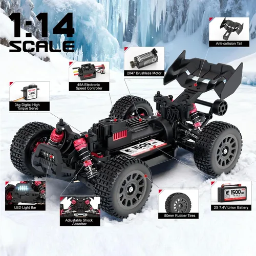 Miniatura 8 de Hosim Buggy RC sin escobillas para adultos y niños de 37.3 mi/h, 1/14 eléctrico de alta velocidad todo terreno, camiones RC Hobby 4x4 Off Road RC