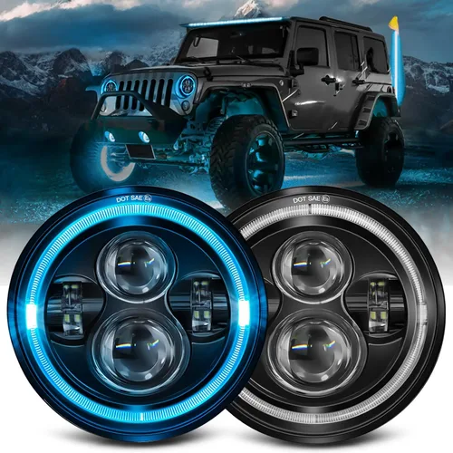Miniatura 10 de UNI-SHINE Faro LED de 7 pulgadas, redondo H6024 LED faro azul halo para correr ámbar señal de giro haz de sello de 7 pulgadas faros redondos