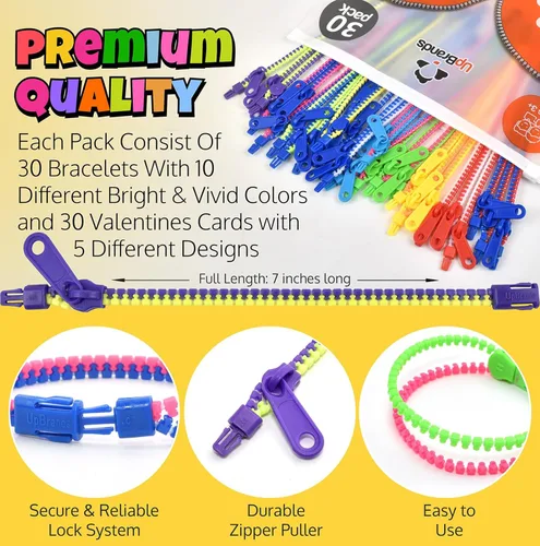 Miniatura 4 de UpBrands Paquete de 30 pulseras antiestrés con cremallera para niños, juguetes sensoriales para recompensas de aula, recuerdos de fiesta y rellenos