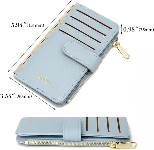 Miniatura 6 de Badiya Tarjetero de crédito para mujer, con bloqueo RFID, delgada, plegable, con bolsillo con cremallera y 3 ventanas para identificación
