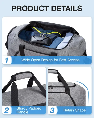 Miniatura 6 de BAGSMART Bolsa de viaje, gris, Large - 55L