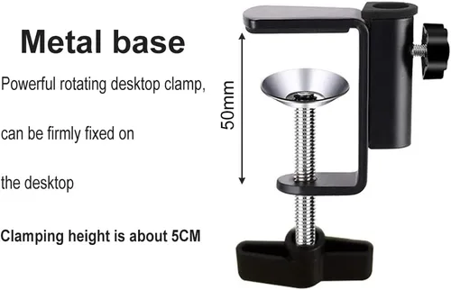 Miniatura 5 de Soporte de clip de aluminio con abrazadera en C para cámara/monitor, escritorio y soporte de mesa para micrófono/micrófono y tableta (negro)