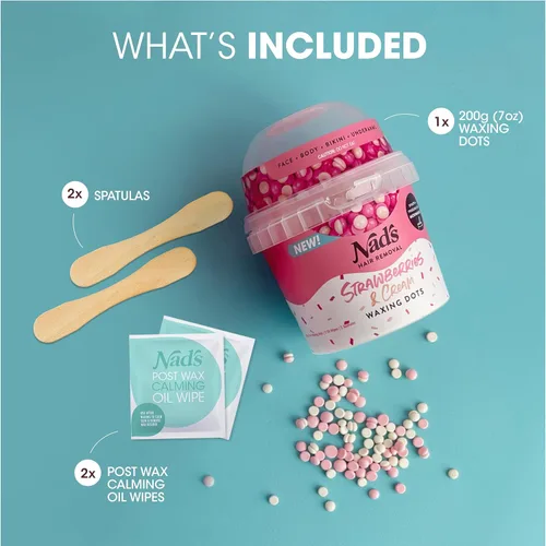 Miniatura 4 de Nad's Waxing Dots - Cuentas de cera dura de fresas y crema, fórmula sin tiras para microondas para mujeres