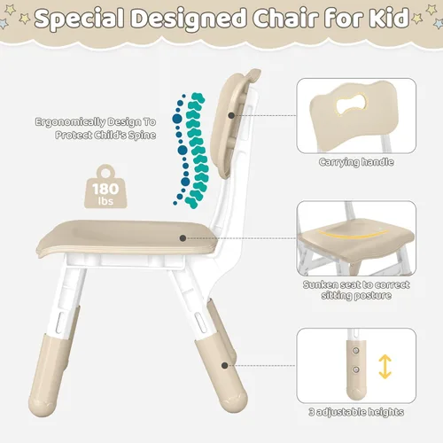 Miniatura 5 de DOREROOM Juego de Mesa y 4 Sillas para Niños de Altura Ajustable, Juego de Mesa y Silla para Niños Pequeños con Superficie de Grafiti, 31.5''L x