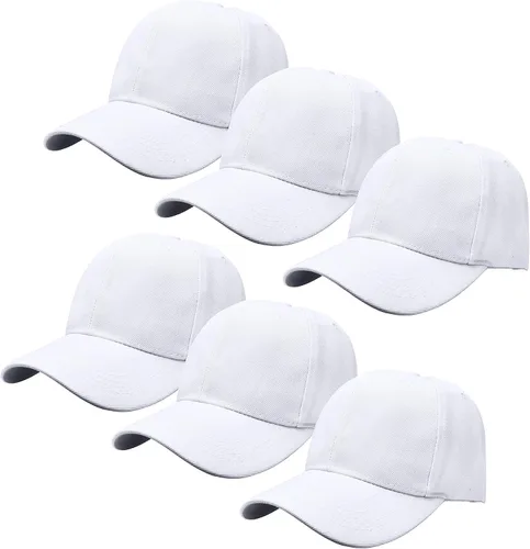 Gelante - Gorras de béisbol de color liso blanco, correa trasera ajustable, lote al por mayor, 6 unidades