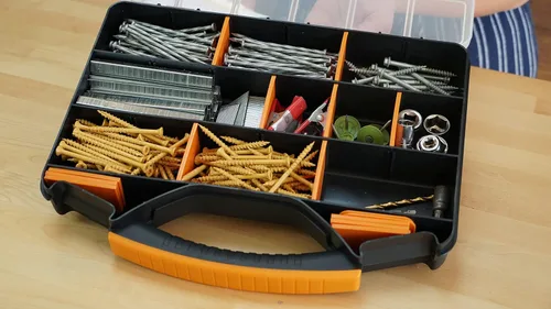 Miniatura 5 de Massca Caja organizadora de ferretería con divisores – Organizador de piezas pequeñas de 18 compartimentos con tapa accesible con bisagras