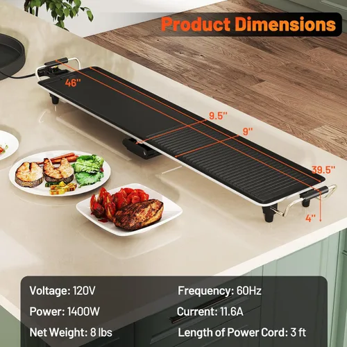 Miniatura 7 de ARLIME Parrilla eléctrica extra grande de 39.5 pulgadas, parrilla antiadherente para encimera con temperatura ajustable, termostatos y bandeja