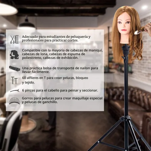 Miniatura 6 de Klvied Soporte reforzado para peluca, trípode para maniquí, soporte ajustable para la cabeza, para prácticas de cosmetología y peluquería con tapas