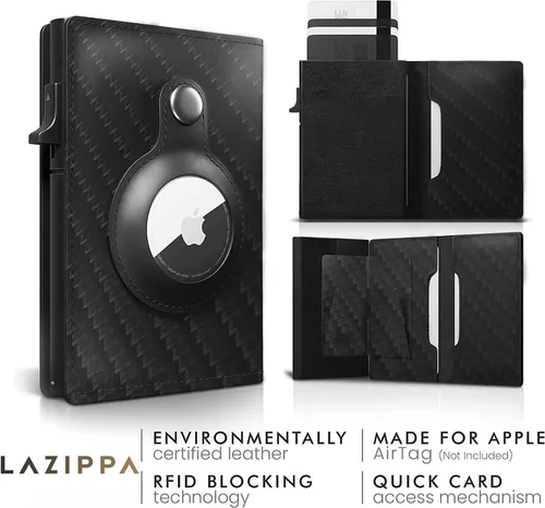 Miniatura 3 de LAZIPPA Cartera inteligente para hombre, de bolsillo, minimalista, con soporte para rastreador, cartera de cuero con bloqueo RFID, elegante cartera