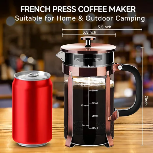 Miniatura 4 de YMMIND Cafetera de Prensa Francesa de Acero Inoxidable 304, Prensa de Café con Sistema de 4 Filtros, Vidrio de Borosilicato Resistente al Calor