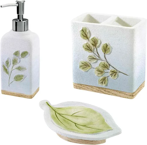 Avanti Linens - Juego de baño, 3 accesorios de encimera, bomba de loción de resina, soporte para cepillos de dientes y jabonera, decoración de baño