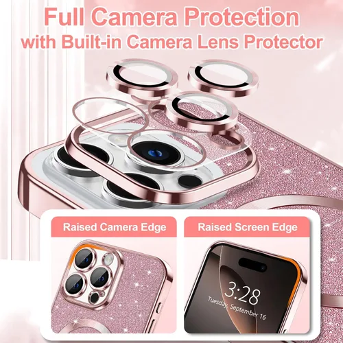 Miniatura 124 de Hython Funda para iPhone 14 Pro Max con purpurina, fundas magnéticas transparentes para teléfono con protector de lente de cámara