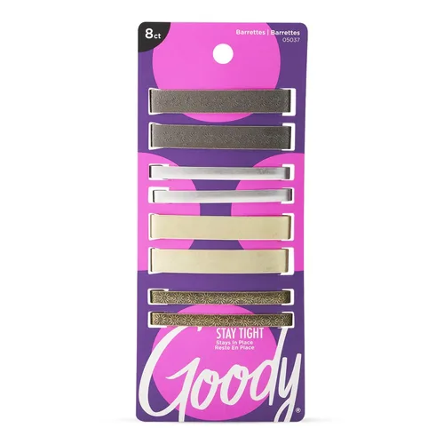 Goody Pasadores para el cabello Stay Tight – 8 unidades, colores metálicos surtidos, pinzas planas antideslizantes, accesorios para el cabello