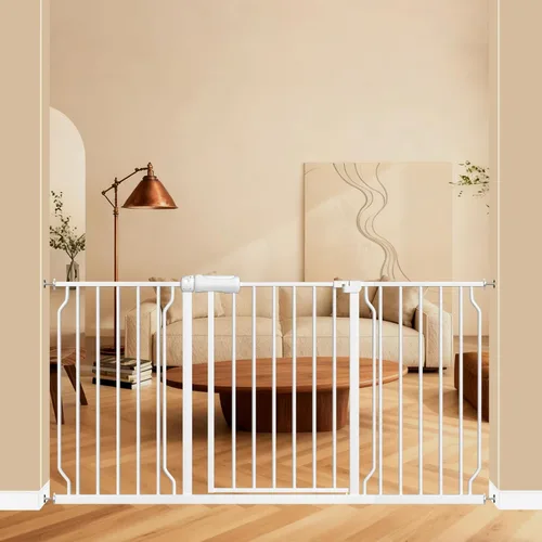 Miniatura 31 de ALLAIBB - Puerta de seguridad extra ancha con montaje a presión para niños, con pasillo para niños pequeños, niños, mascotas y perros, tensión Blanco