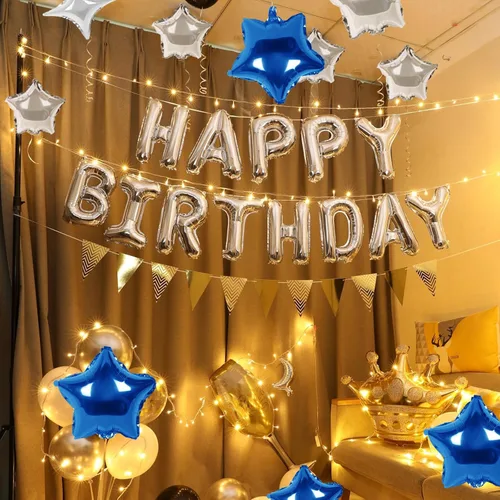 Miniatura 4 de CANREVEL Cartel de feliz cumpleaños, 13 letras de papel de aluminio de Mylar de 16 pulgadas con 12 globos de estrella, decoraciones de fiesta