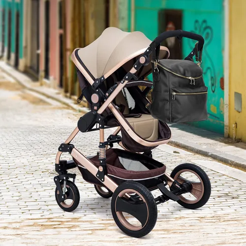 Miniatura 7 de Mochila para pañales, mochilas de cuero de moda para mamá, bolsas de pañales para bebés pequeños con organizador en bolsa y cambiador, Negro, M