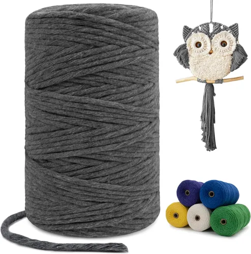 Miniatura 101 de Cuerda de macramé de una sola hebra de 0.197 in x 110 yardas, cuerda de macramé de algodón natural de 0.197 in, cuerda de algodón grueso para colgar