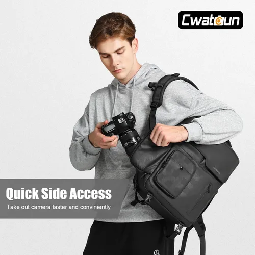 Miniatura 7 de Cwatcun Mochila para Cámara Impermeable Bolsa para Cámara, Bolsa Multifuncional de Fotografía de Viaje Estuche para Cámara con Compartimento