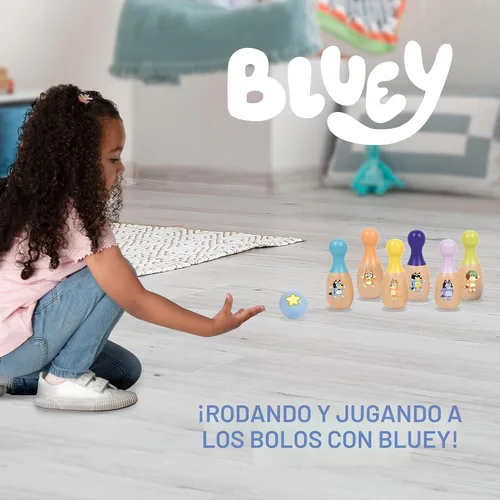 Miniatura 2 de Bluey Juego de Bolos de Madera – Juego de Bolos con 6 Pines de Bolos de Madera con Personajes, Juguete Duradero para Niños de 3+ Años, Juego