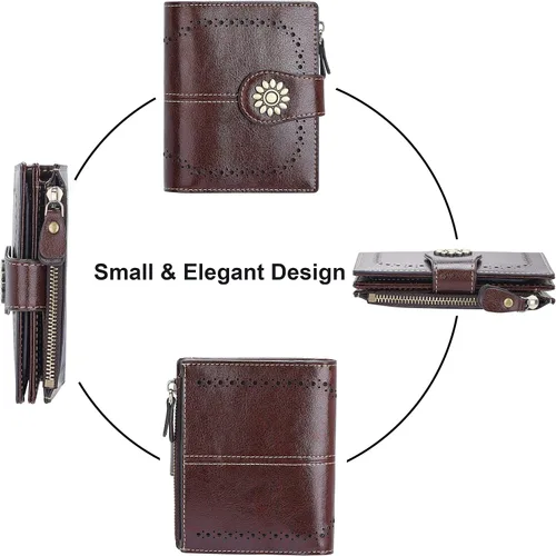 Miniatura 3 de Lavemi Cartera de cuero para mujer, pequeña, compacta, con bloqueo RFID, con bolsillo con cremallera