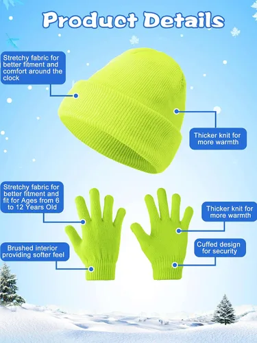 Miniatura 6 de Juego de 48 piezas de gorro y guantes de invierno para niños, paquete a granel, gorro de punto, unisex, paquete de guantes mágicos, regalo