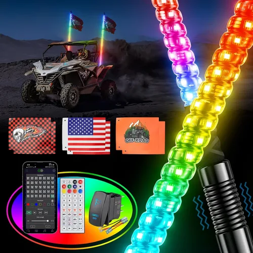 Miniatura 8 de Ehaho 2 piezas luces de látigo de 1 pie para UTV ATV con base de resorte, luz LED de látigo tres veces más brillante con interruptor basculante y 6