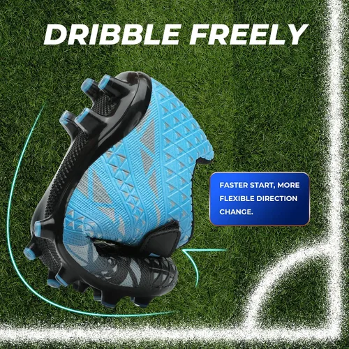 Miniatura 6 de ASHION Botines de fútbol unisex para niños y niñas, para césped firme, sin atar, zapatos de fútbol duraderos