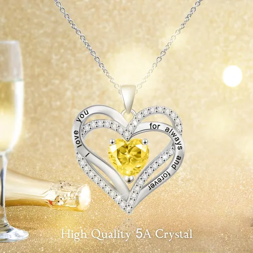 Miniatura 9 de Beauyist Birthstone Necklaces for Women & Girls, Love Heart Pendant Necklace Chains Jewelry Gifts, 5A Zirconia I Love You Necklace, Anniversary