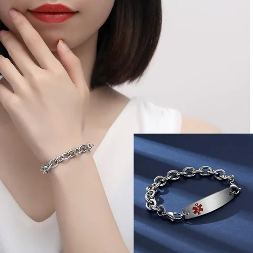 Miniatura 4 de LinnaLove Pulseras de identificación médica intercambiables Cadena de cable de acero inoxidable pulseras de alerta médica personalizables