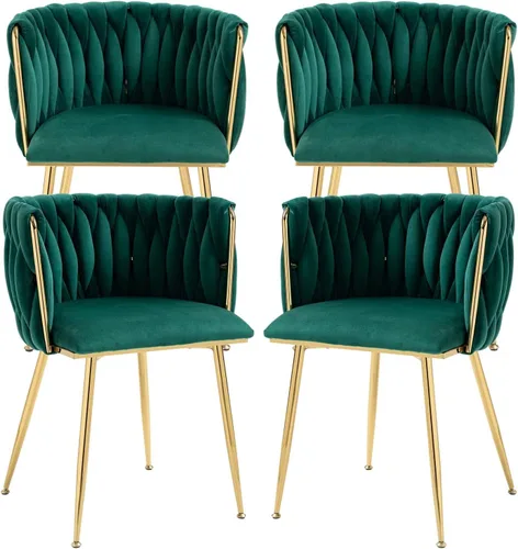 Miniatura 23 de Nrizc Juego de 2 sillas de comedor de terciopelo, sillas de comedor tapizadas tejidas con patas de metal dorado, sillas decorativas modernas