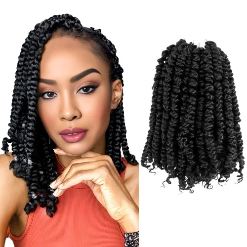 Miniatura 35 de Pelo Passion Twist de 8 pulgadas, trenzas de ganchillo pretrenzadas, paquetes de 8 paquetes (1B/negro natural)